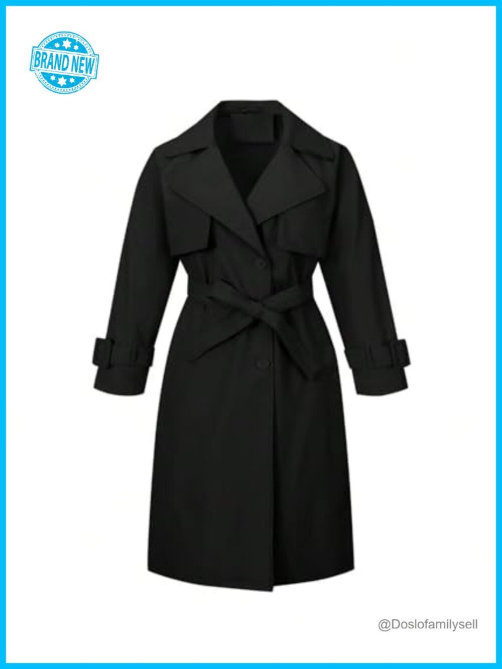 Women's Long Windproof Trench Coat Belted Waist Double Breasted